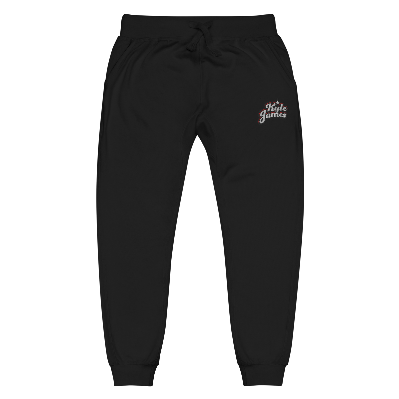 unisex fleece sweatpants black front 6a56be901bc54 Kyle James Embroidered Sweatpants Kyle James Embroidered Sweatpants